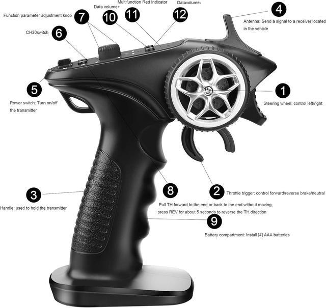 Alt view image 4 of 7 - 2.4ghz RC Controller 4CH RC Remote and Receiver Digital Radio Transmitter for 18 110 116 132 RC Car Boat Tank Crawler GA-4H-TX (Transmitter and Receiver Set), Black