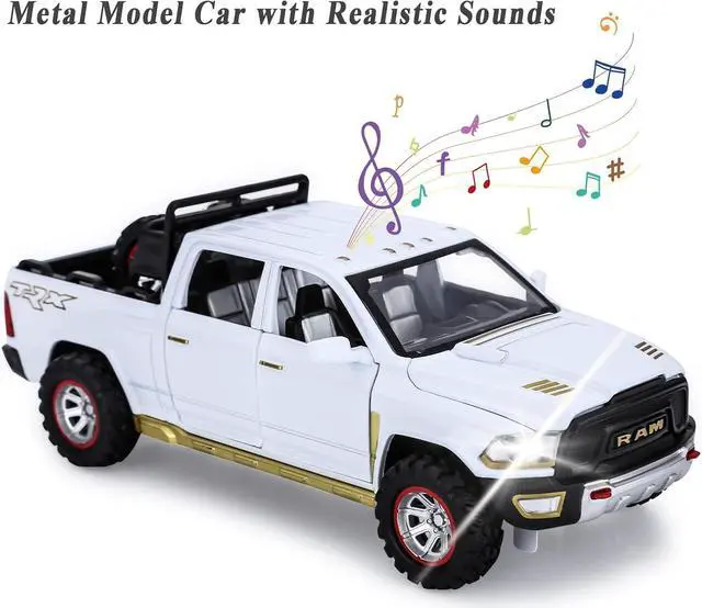 Alt view image 2 of 7 - SASBSC RAM 1500 Toy Trucks for Boys Age 3-5 Pickup Truck Toys for 3 4 5 6 7 8 Year Old Boys Diecast Trucks with Light and Sound Metal Toy Trucks Pull Back Toy Cars for 3+ Years Kids Gifts