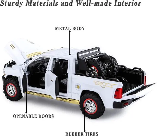 Alt view image 3 of 7 - SASBSC RAM 1500 Toy Trucks for Boys Age 3-5 Pickup Truck Toys for 3 4 5 6 7 8 Year Old Boys Diecast Trucks with Light and Sound Metal Toy Trucks Pull Back Toy Cars for 3+ Years Kids Gifts