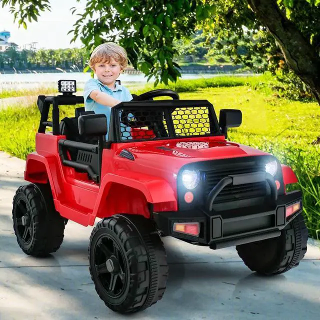 Alt view image 2 of 7 - OLAKIDS Kids Ride On Truck, 12V Electric Vehicle Jeep Car with Remote Control, Toddlers Battery Powered Toy with 2 Speeds, Spring Suspension, Double Open Doors, LED Lights, Music, TF,USB, Mp3 (Garnet)