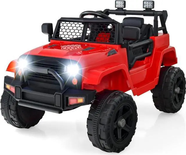 Main image of OLAKIDS Kids Ride On Truck, 12V Electric Vehicle Jeep Car with Remote Control, Toddlers Battery Powered Toy with 2 Speeds, Spring Suspension, Double Open Doors, LED Lights, Music, TF,USB, Mp3 (Garnet)