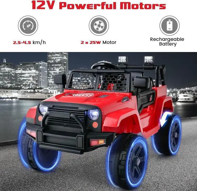 Alt view image 3 of 7 - OLAKIDS Kids Ride On Truck, 12V Electric Vehicle Jeep Car with Remote Control, Toddlers Battery Powered Toy with 2 Speeds, Spring Suspension, Double Open Doors, LED Lights, Music, TF,USB, Mp3 (Garnet)