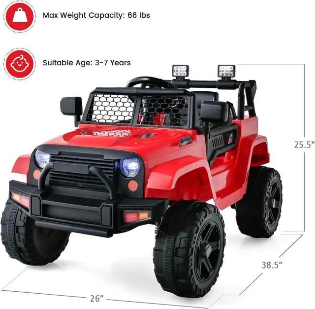 Alt view image 6 of 7 - OLAKIDS Kids Ride On Truck, 12V Electric Vehicle Jeep Car with Remote Control, Toddlers Battery Powered Toy with 2 Speeds, Spring Suspension, Double Open Doors, LED Lights, Music, TF,USB, Mp3 (Garnet)
