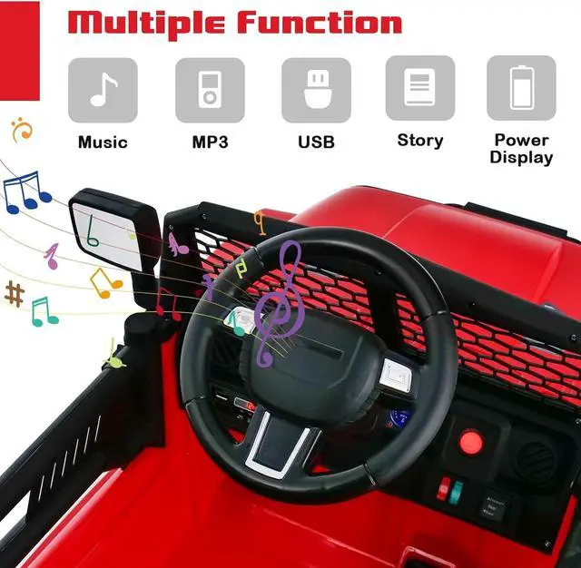 Alt view image 4 of 7 - OLAKIDS Kids Ride On Truck, 12V Electric Vehicle Jeep Car with Remote Control, Toddlers Battery Powered Toy with 2 Speeds, Spring Suspension, Double Open Doors, LED Lights, Music, TF,USB, Mp3 (Garnet)