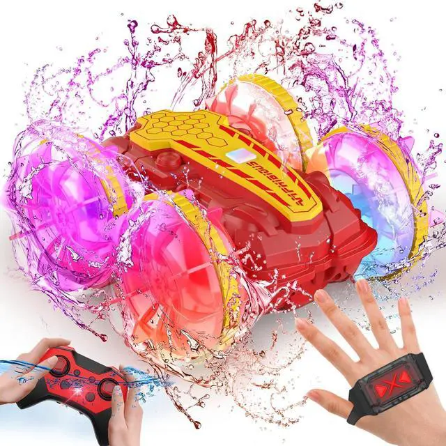 Main image of Amphibious RC Car with Lights for Kids 6-12 Year Old Gesture Sensor RC Stunt Cars Boat 4WD 2.4GHz Waterproof Hand Controlled Remote Control Car 360° Rotating Water Beach Pool Toys Gift for Boys Girls