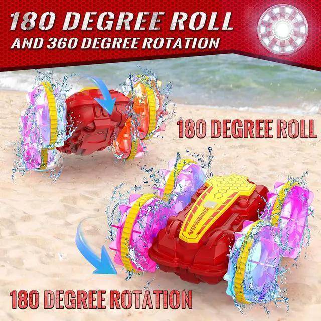 Alt view image 3 of 7 - Amphibious RC Car with Lights for Kids 6-12 Year Old Gesture Sensor RC Stunt Cars Boat 4WD 2.4GHz Waterproof Hand Controlled Remote Control Car 360° Rotating Water Beach Pool Toys Gift for Boys Girls