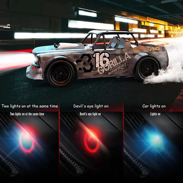 Alt view image 3 of 7 - Remote Control Car, 1/16 Scale 30KM/H High Speed Fast RC Drift Car, 2.4Ghz Steering Control Full Scale Off-Road RC Car 4X4 Monster Truck Vehicle with Lights for Kids & Adults