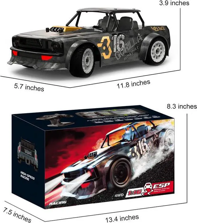 Alt view image 7 of 7 - Remote Control Car, 1/16 Scale 30KM/H High Speed Fast RC Drift Car, 2.4Ghz Steering Control Full Scale Off-Road RC Car 4X4 Monster Truck Vehicle with Lights for Kids & Adults