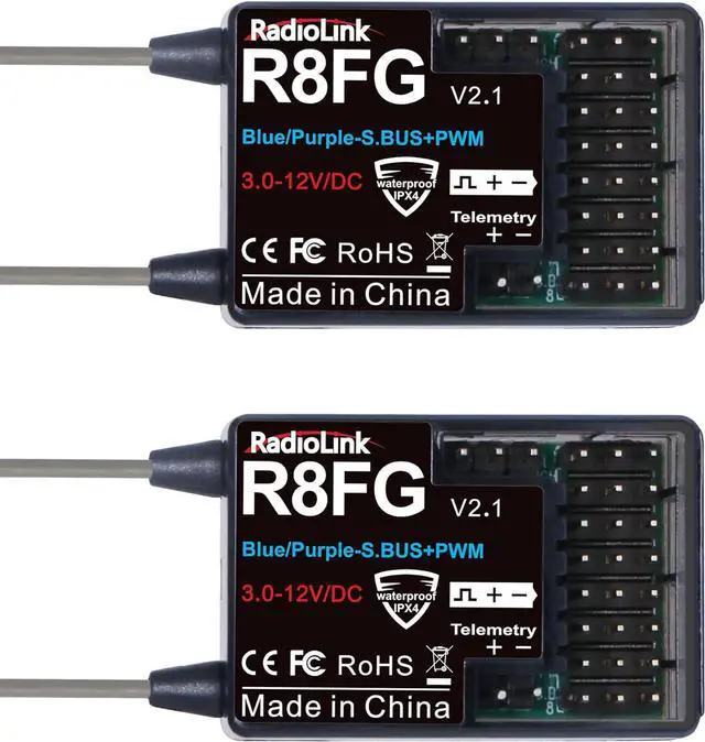 Main image of Radiolink R8FG V2.1 8 Channels Gyro Receiver 2pcs, 2.4GHz 600m Long Range Control Voltage Telemetry, Water-Splash RX for RC Remote Controller RC8X/RC6GS V3/RC4GS V3 RC Crawler Car Boat