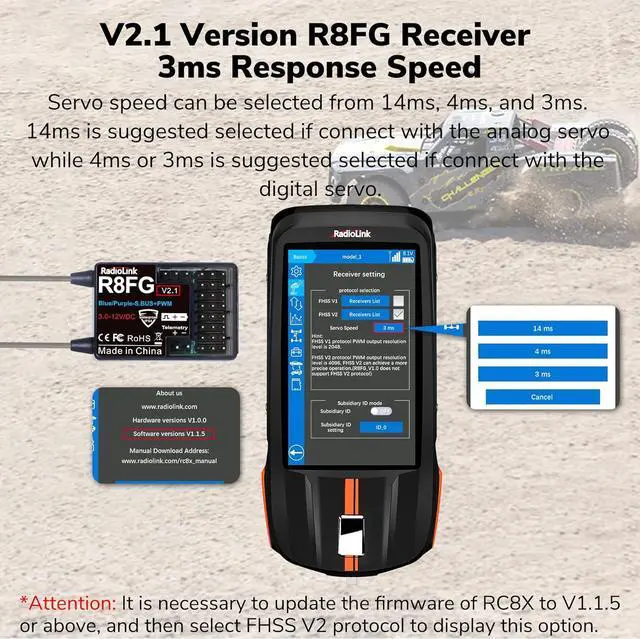 Alt view image 5 of 7 - Radiolink R8FG V2.1 8 Channels Gyro Receiver 2pcs, 2.4GHz 600m Long Range Control Voltage Telemetry, Water-Splash RX for RC Remote Controller RC8X/RC6GS V3/RC4GS V3 RC Crawler Car Boat