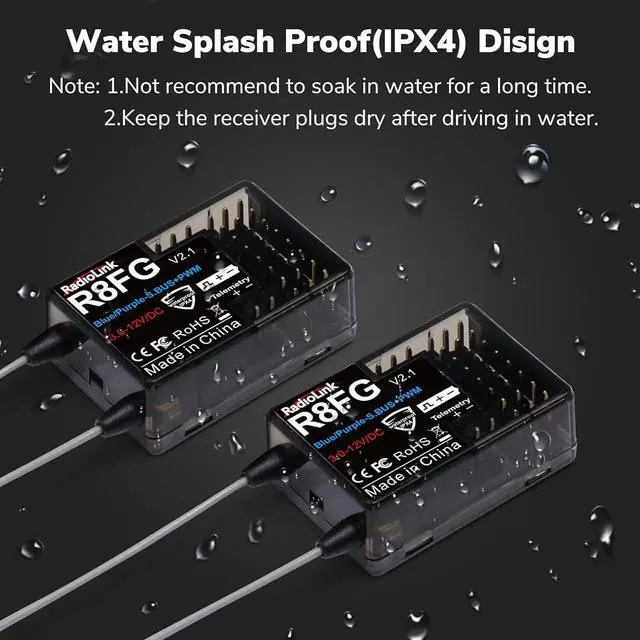 Alt view image 7 of 7 - Radiolink R8FG V2.1 8 Channels Gyro Receiver 2pcs, 2.4GHz 600m Long Range Control Voltage Telemetry, Water-Splash RX for RC Remote Controller RC8X/RC6GS V3/RC4GS V3 RC Crawler Car Boat