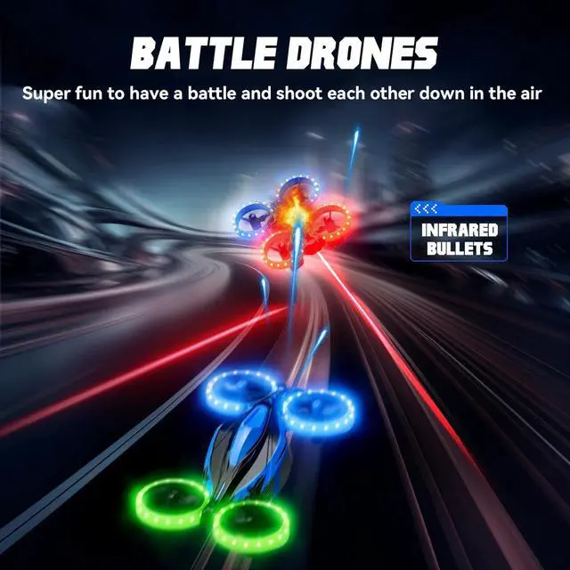 Alt view image 3 of 6 - Drones for Kids, 3in1 Battle Drone with LED Lights, 3D Flip, Circle Fly, Altitude Hold, Remote Control Car Functions, Mini Drone for Boys Girls 4-8 6-12 Christmas and Birthday Gifts