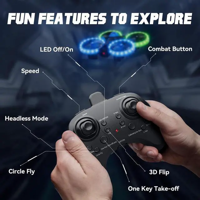 Alt view image 6 of 6 - Drones for Kids, 3in1 Battle Drone with LED Lights, 3D Flip, Circle Fly, Altitude Hold, Remote Control Car Functions, Mini Drone for Boys Girls 4-8 6-12 Christmas and Birthday Gifts
