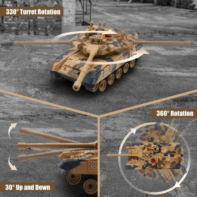 Alt view image 2 of 6 - Fistone RC Battle Tank Set, 1/24 Scale 2.4G Remote Control T90 Tank and Leopard Battle Tank with Realistic Sounds, Lights, Life Indicators and Spray Military Toys for Kids and Adults