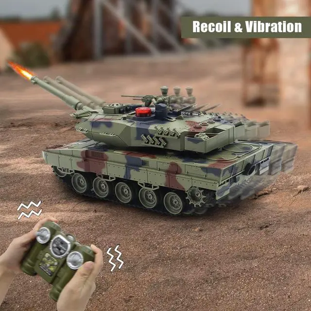 Alt view image 5 of 6 - Fistone RC Battle Tank Set, 1/24 Scale 2.4G Remote Control T90 Tank and Leopard Battle Tank with Realistic Sounds, Lights, Life Indicators and Spray Military Toys for Kids and Adults