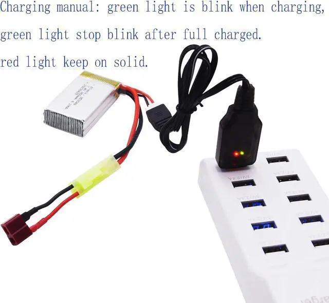 Alt view image 4 of 7 - Blomiky 2 Pack 7.4V 850mAh 6.29Wh Li-PO Rechargeable Battery with Mini Tamiya Plug fit for 1/18 Scale 9310 9300 9301E 9302E 9303E 9034E 9305E RC Car Truck 9300 850 2