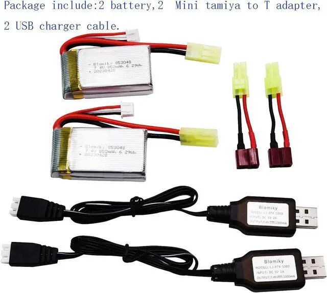 Alt view image 5 of 7 - Blomiky 2 Pack 7.4V 850mAh 6.29Wh Li-PO Rechargeable Battery with Mini Tamiya Plug fit for 1/18 Scale 9310 9300 9301E 9302E 9303E 9034E 9305E RC Car Truck 9300 850 2