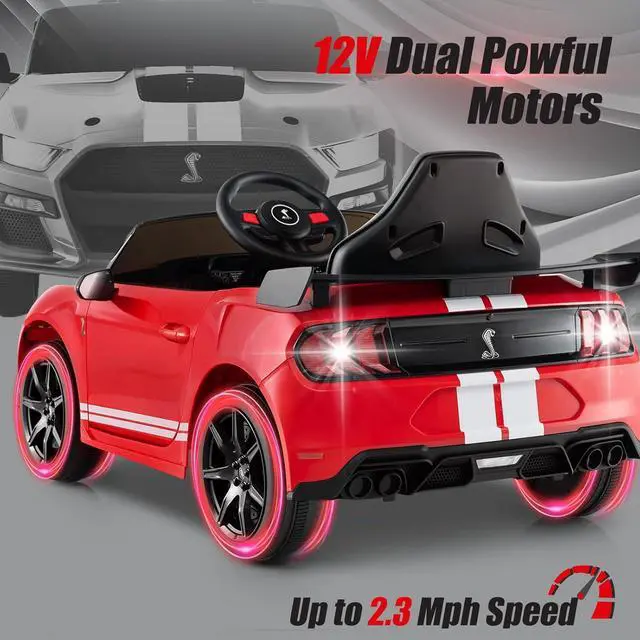 Alt view image 2 of 7 - Licensed Ford Mustang GT500 Ride on Car for Kids by INFANS, Battery Powered Electric Vehicle with Remote Control, Headlight, Power Display, USB, Music, Electric Car for Kids to Drive Age 3+ (Red)