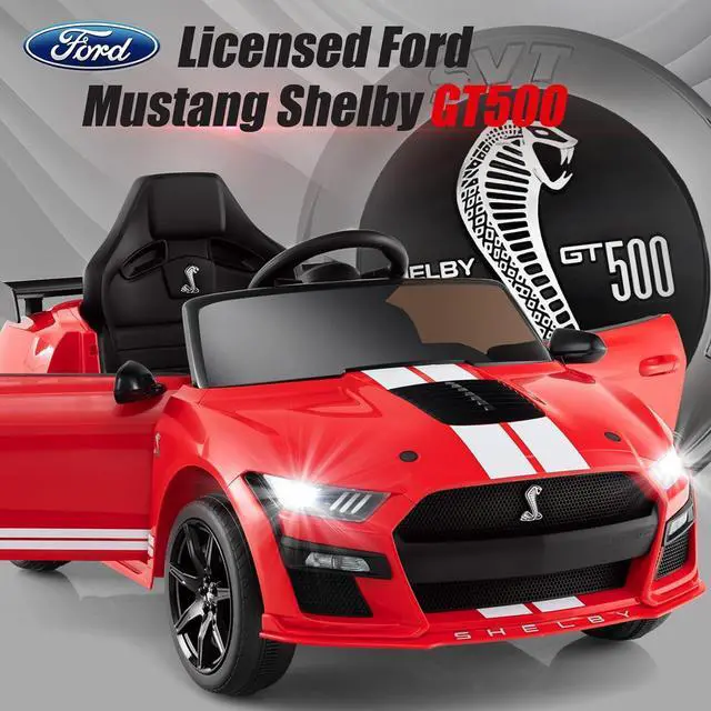 Alt view image 3 of 7 - Licensed Ford Mustang GT500 Ride on Car for Kids by INFANS, Battery Powered Electric Vehicle with Remote Control, Headlight, Power Display, USB, Music, Electric Car for Kids to Drive Age 3+ (Red)