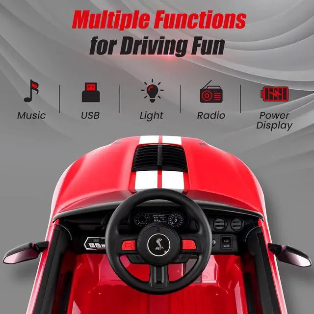 Alt view image 4 of 7 - Licensed Ford Mustang GT500 Ride on Car for Kids by INFANS, Battery Powered Electric Vehicle with Remote Control, Headlight, Power Display, USB, Music, Electric Car for Kids to Drive Age 3+ (Red)