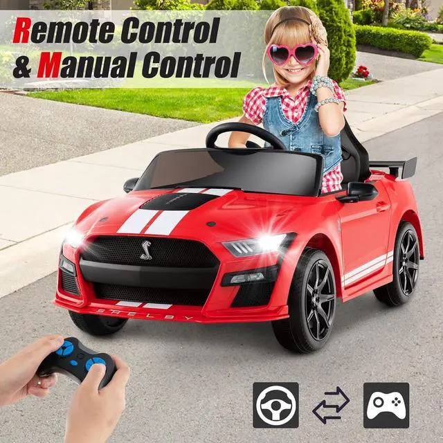 Alt view image 5 of 7 - Licensed Ford Mustang GT500 Ride on Car for Kids by INFANS, Battery Powered Electric Vehicle with Remote Control, Headlight, Power Display, USB, Music, Electric Car for Kids to Drive Age 3+ (Red)
