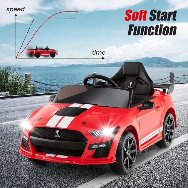 Alt view image 7 of 7 - Licensed Ford Mustang GT500 Ride on Car for Kids by INFANS, Battery Powered Electric Vehicle with Remote Control, Headlight, Power Display, USB, Music, Electric Car for Kids to Drive Age 3+ (Red)