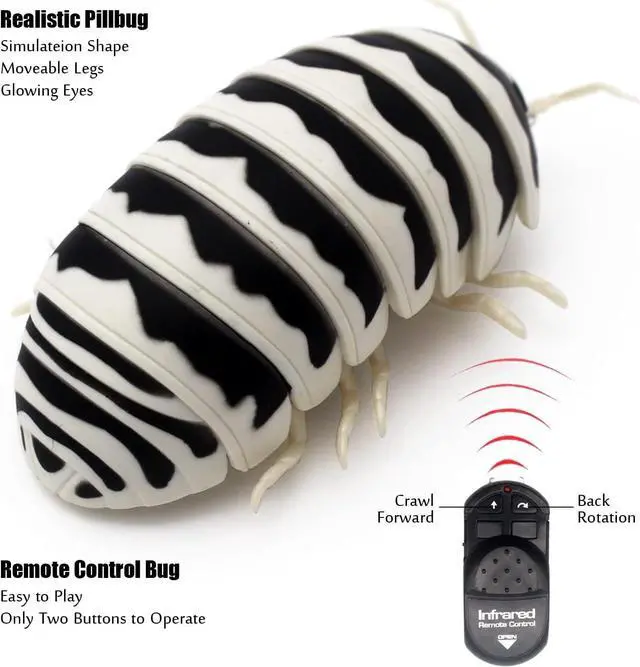 Alt view image 2 of 6 - Tipmant RC Bug Remote Control Worm Realistic Pillbug Electronic Animal Prank Toy Insect Car Vehicle Kids Birthday Gifts (Black & White)