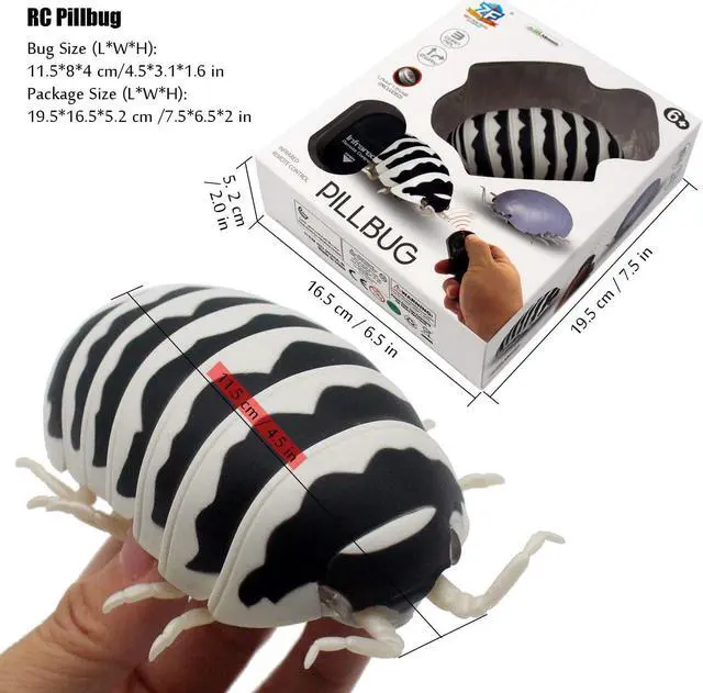 Alt view image 6 of 6 - Tipmant RC Bug Remote Control Worm Realistic Pillbug Electronic Animal Prank Toy Insect Car Vehicle Kids Birthday Gifts (Black & White)