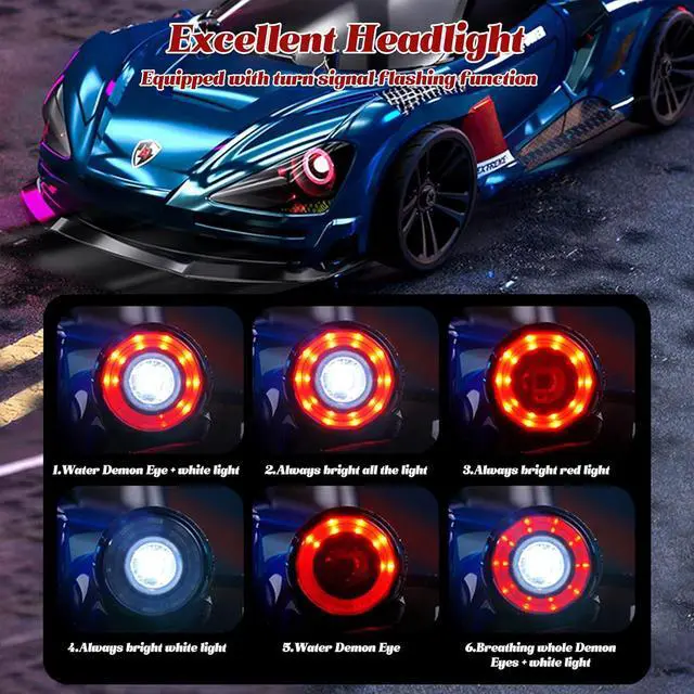 Alt view image 2 of 6 - Remote Control Car RC Drift Car, 1:16 Rechargeable High Speed RC Cars Toys 4WD 2.4GHz Full Scale Blue RC Racing Cars with LED Lights Two Batteries for Boys and Adults