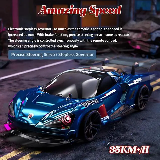 Alt view image 3 of 6 - Remote Control Car RC Drift Car, 1:16 Rechargeable High Speed RC Cars Toys 4WD 2.4GHz Full Scale Blue RC Racing Cars with LED Lights Two Batteries for Boys and Adults
