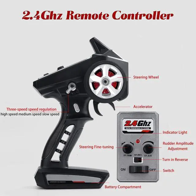 Alt view image 5 of 6 - Remote Control Car RC Drift Car, 1:16 Rechargeable High Speed RC Cars Toys 4WD 2.4GHz Full Scale Blue RC Racing Cars with LED Lights Two Batteries for Boys and Adults