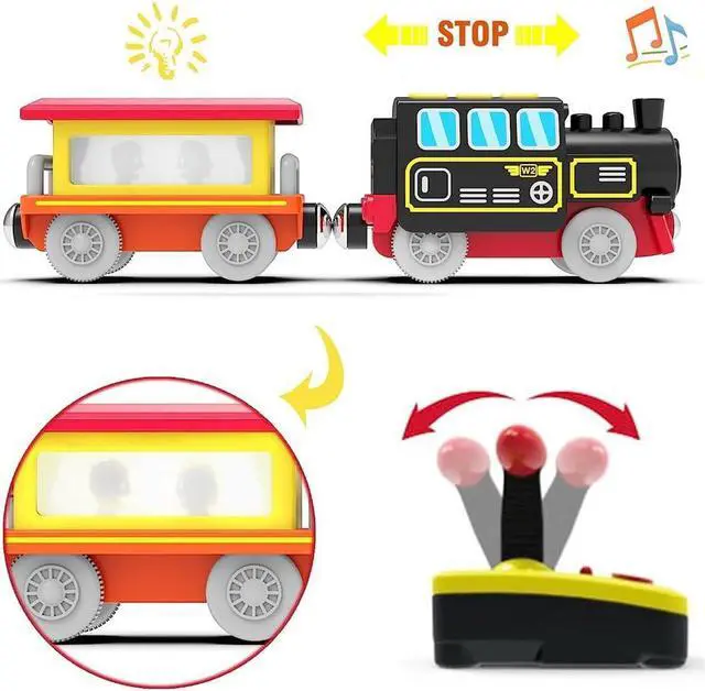 Alt view image 3 of 6 - Motorized Train for Wooden Track, Remote Control Train with Magnetic Connection, Battery Operated Locomotive Train Set Compatible with Thomas, Brio, Chuggington - Train Toys for Toddlers