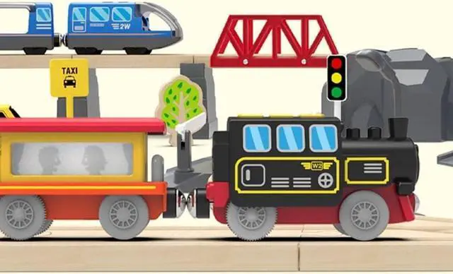 Alt view image 6 of 6 - Motorized Train for Wooden Track, Remote Control Train with Magnetic Connection, Battery Operated Locomotive Train Set Compatible with Thomas, Brio, Chuggington - Train Toys for Toddlers