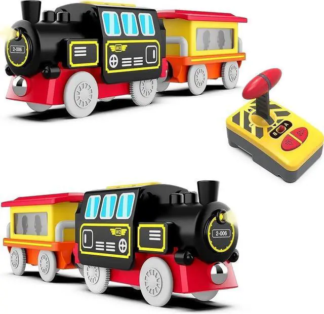 Alt view image 5 of 6 - Motorized Train for Wooden Track, Remote Control Train with Magnetic Connection, Battery Operated Locomotive Train Set Compatible with Thomas, Brio, Chuggington - Train Toys for Toddlers