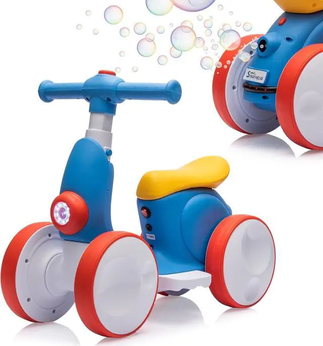Main image of 6V Electric Baby Balance Bike with Bubble Machine,4 in 1 Toddler Balance Bike w/Remote for 1 Year Old Boys Girls Kids Bubble Bike Ride on Toys w/Powered Motor,Music,LED Lights (Blue&Red)