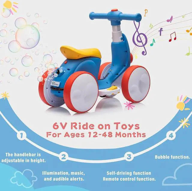 Alt view image 2 of 6 - 6V Electric Baby Balance Bike with Bubble Machine,4 in 1 Toddler Balance Bike w/Remote for 1 Year Old Boys Girls Kids Bubble Bike Ride on Toys w/Powered Motor,Music,LED Lights (Blue&Red)