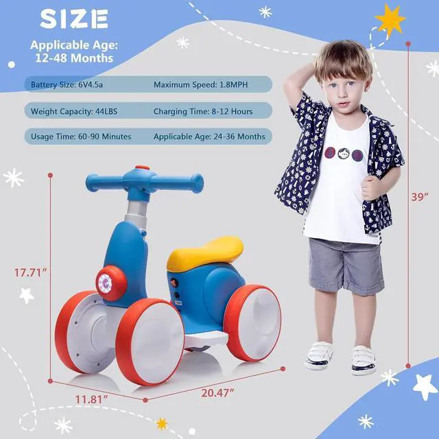Alt view image 4 of 6 - 6V Electric Baby Balance Bike with Bubble Machine,4 in 1 Toddler Balance Bike w/Remote for 1 Year Old Boys Girls Kids Bubble Bike Ride on Toys w/Powered Motor,Music,LED Lights (Blue&Red)