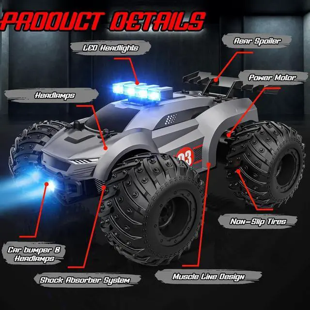 Alt view image 5 of 6 - Remote Control Car - 20km/h 2.4GHz High Speed RC Cars Offroad with RBC &Headlights &Headlamps, Toy Car Gift for 3 4 5 6 7 8 9 10-12 Year Old Boys Girls Kids