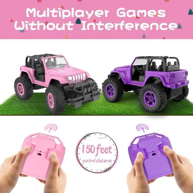 Alt view image 3 of 7 - NQD Pink RC Cars 1:16 Scale with DIY Sticker, Remote Control Car for Girls, 80 Min Play 2.4Ghz Jeep RC Trucks,Little Girl Toys Gifts for 4-5 6-7 8-10 Years Old