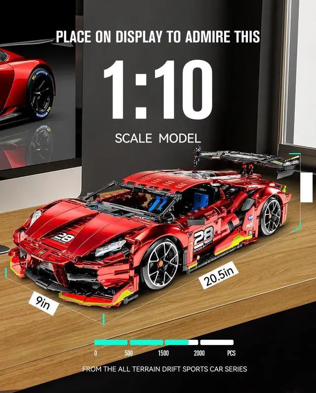 Alt view image 5 of 6 - BAV Plated Sports Car Building Sets with Electric Chassis Lifting, Colletible Building Model for Adults, 1:10 Scale Electric Driftable Remote Control Technic Sports Car for Adults Men Teens.