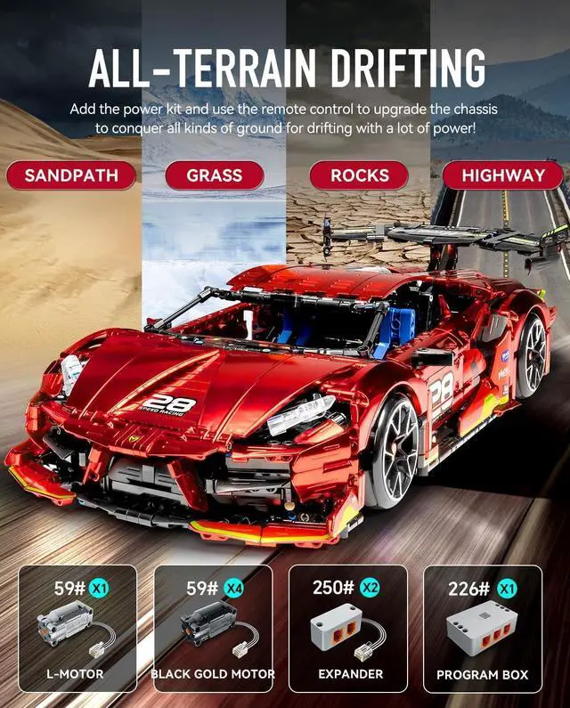 Alt view image 6 of 6 - BAV Plated Sports Car Building Sets with Electric Chassis Lifting, Colletible Building Model for Adults, 1:10 Scale Electric Driftable Remote Control Technic Sports Car for Adults Men Teens.