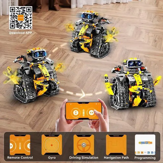 Alt view image 7 of 7 - Robot Toys for Kids Building Set, 520 PCS App & Remote Control Robotics Kit, 5-in-1 RC Wall Robot Engineer Robot Dinosaur Building Block Toy Gift for Kids 6 7 8 9 10 11 12+ Years Old Boys Girls