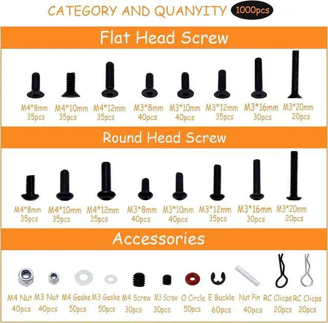 Alt view image 2 of 6 - 1000pcs RC Screw Kit RC Car Tool Kit, Hardware Fasteners for Traxxas Arrma Redcat Axial RC4WD HSP HPI SCX10 Losi 1/8 1/10 1/12 1/16 RC Cars Trucks Crawler, RC Screws Accessories