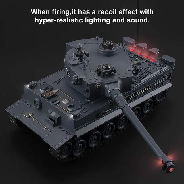Alt view image 3 of 7 - Rc Tanks,1:28 WW2 German Tiger Army Tank Toys for Boys,9 Channels Remote Control Vehicles with Sound and Light,RC Military Toys for Kids Boys Girls(Gray)