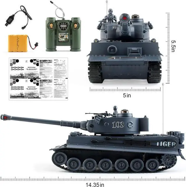 Alt view image 7 of 7 - Rc Tanks,1:28 WW2 German Tiger Army Tank Toys for Boys,9 Channels Remote Control Vehicles with Sound and Light,RC Military Toys for Kids Boys Girls(Gray)