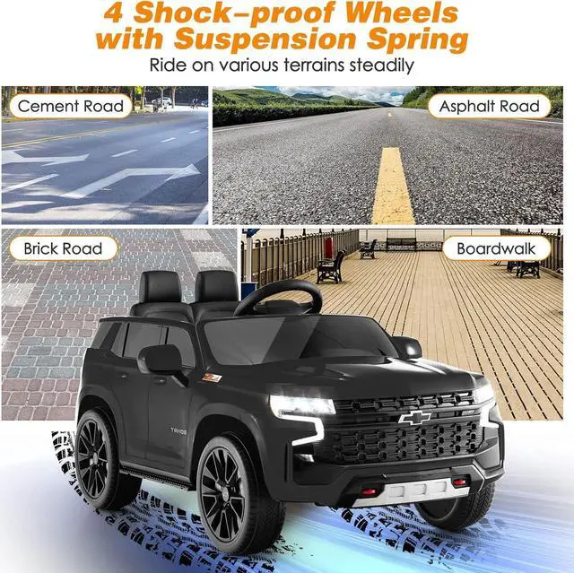 Alt view image 3 of 7 - HONEY JOY Ride On Truck, 12V Licensed Chevrolet Tahoe, Chevy Electric Vehicle for Kids, Soft Start, Music, Lights, Battery Powered Ride On Car Toy with Remote Control, Gift for Boys Girls (Black)