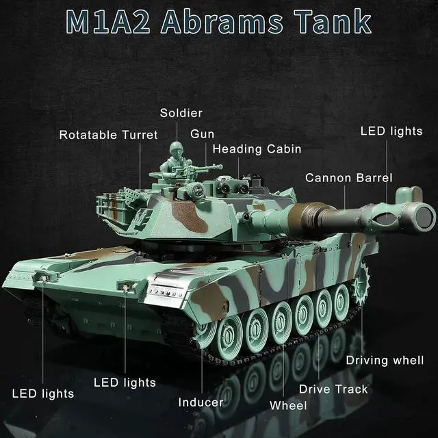 Alt view image 2 of 7 - Remote Control Tank, RC M1A2 Abrams Army Tank Toy with Camouflage Body, 2.4Ghz 9-Channel RC Milirtary Vehicles with Realistic Sounds and Lights for Boys Kids 8-14 Year Old