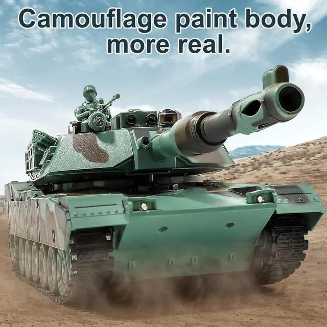 Alt view image 3 of 7 - Remote Control Tank, RC M1A2 Abrams Army Tank Toy with Camouflage Body, 2.4Ghz 9-Channel RC Milirtary Vehicles with Realistic Sounds and Lights for Boys Kids 8-14 Year Old