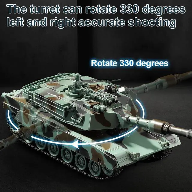 Alt view image 6 of 7 - Remote Control Tank, RC M1A2 Abrams Army Tank Toy with Camouflage Body, 2.4Ghz 9-Channel RC Milirtary Vehicles with Realistic Sounds and Lights for Boys Kids 8-14 Year Old