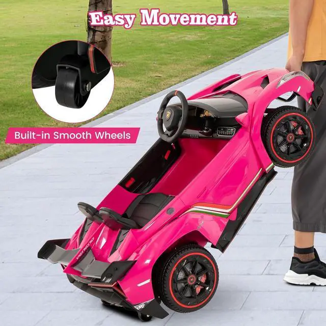 Alt view image 4 of 7 - Costzon Pink Lamborghini Ride on Car, 12V Battery Powered 4WD Lambo Kids Car with Remote Control, 3 Speeds, Dual Doors, LED Lights, Horn, Music, Licensed Electric Vehicle for Toddlers Girls Kids Gift